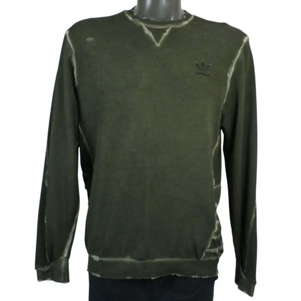 adidas Originals Men's M Custom Dyed Distressed Olive Crewneck Sweatshirt